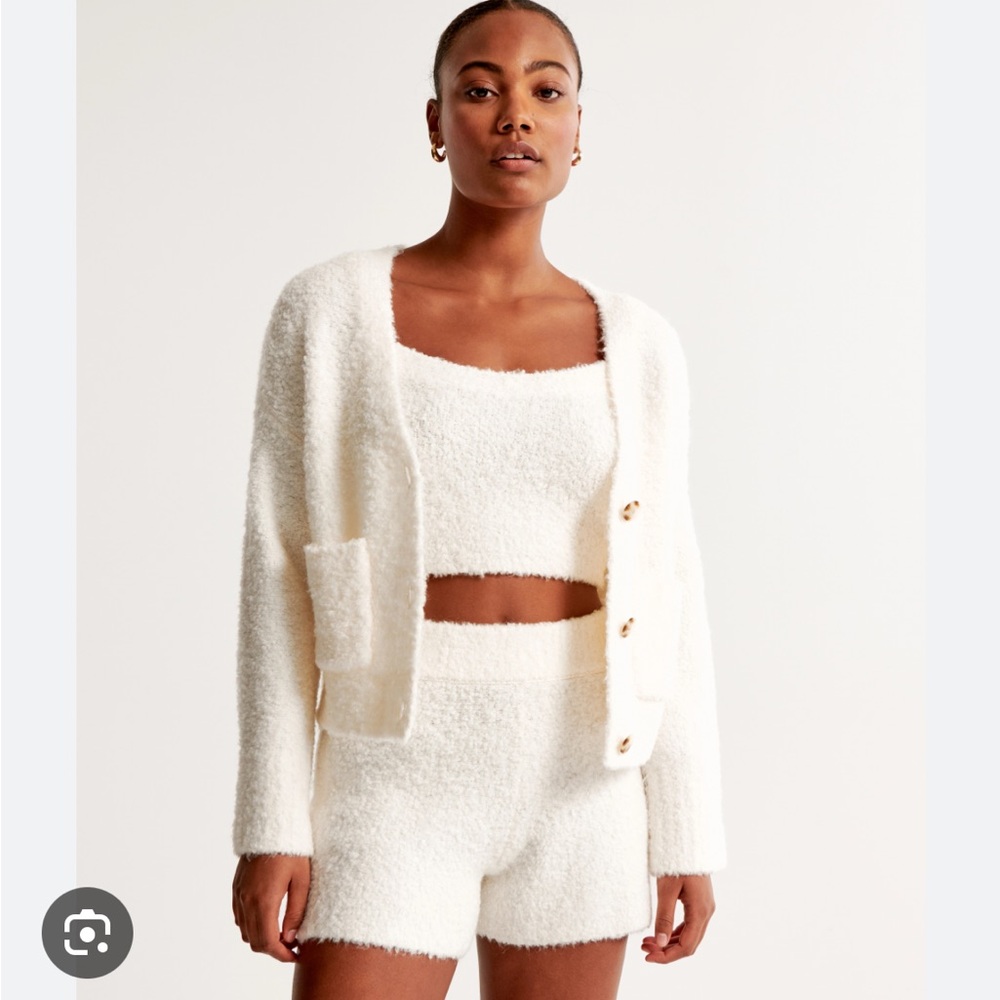 Abercrombie Cream Boucle Cardigan Set